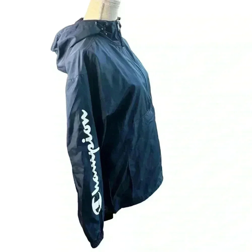 Champion Unisex Navy Blue Wind and Water-Resistant Hooded Jacket•Like New•